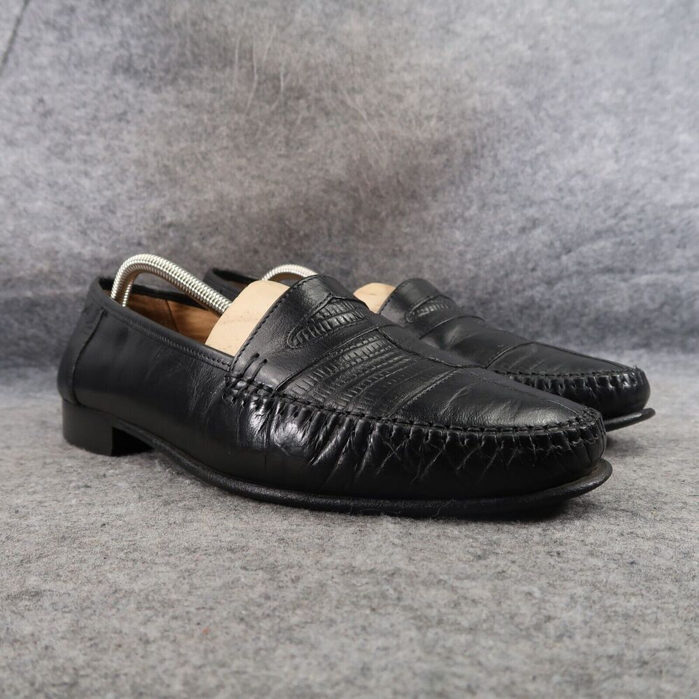 Adolfo Shoes Mens 9.5 Penny Loafer Slip On Moc Toe Leather Classic Leather Black